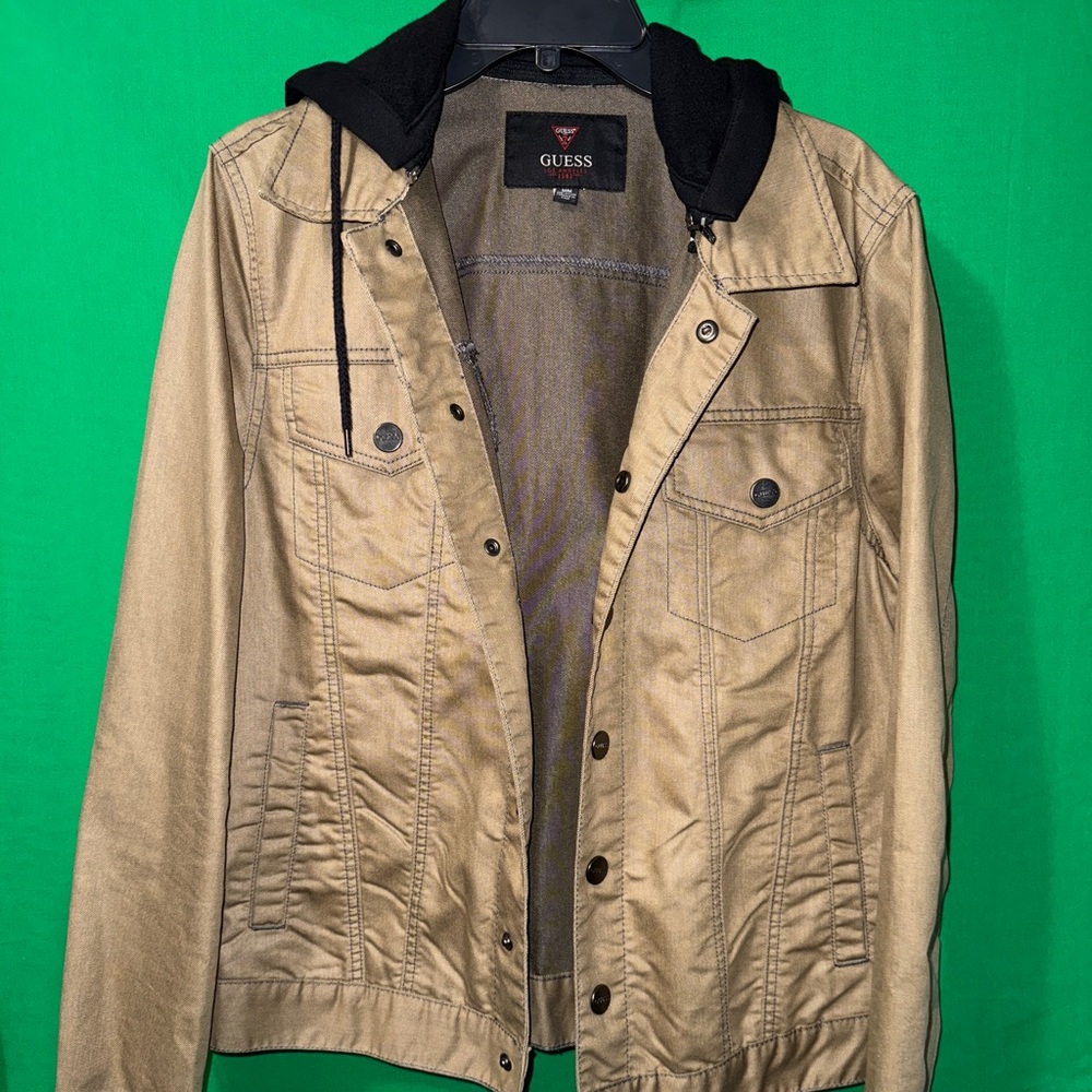 Vintage GUESS Tan Men's Hooded Jacket